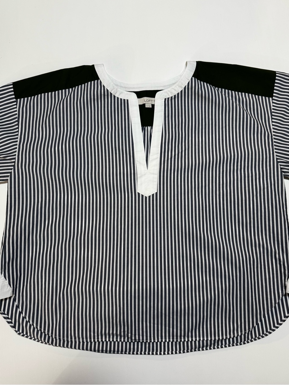 LOFT striped cotton blouse XL with voluminous sleeves and green accents - Picture 3 of 10